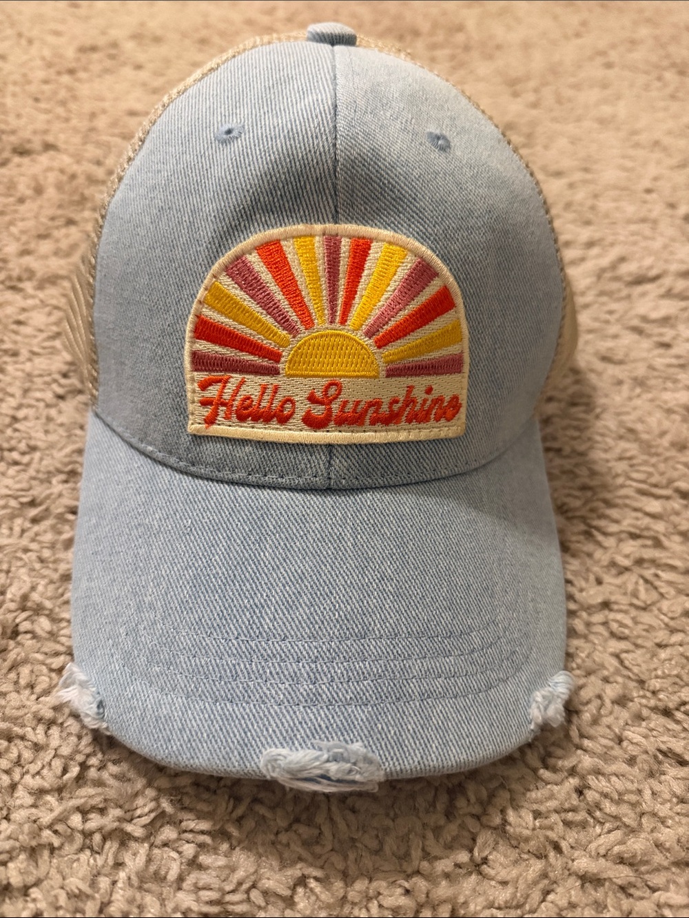 Light Blue 'Hello Sunshine' Patch Denim Cap